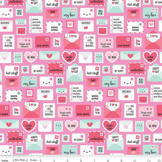 Love Letters Light Pink - Punny Valentine by Riley Blake Cotton Fabric ✂️ £8 pm *SALE*