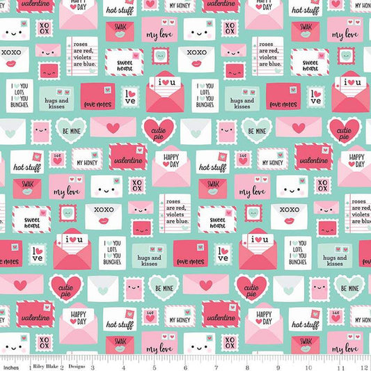 *SALE* Love Letters Teal - Punny Valentine - Riley Blake Cotton Fabric
