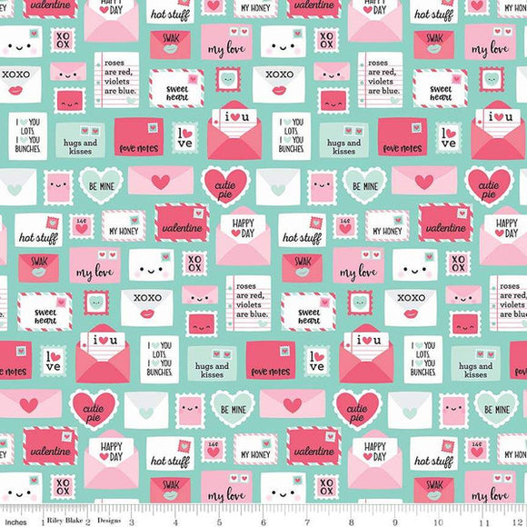 *SALE* Love Letters Teal - Punny Valentine - Riley Blake Cotton Fabric