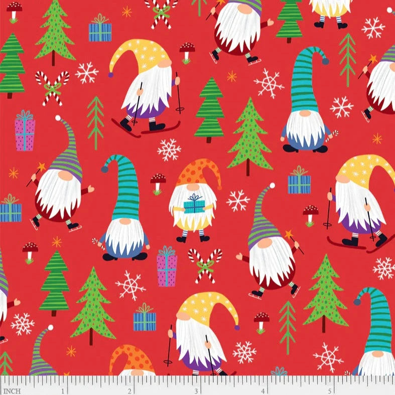 Christmas Gonks on Red - Christmas Miniatures II - P&B Textiles Cotton Fabric ✂️ £13 pm