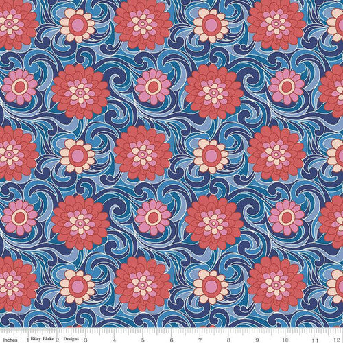 Carnation Carnival Blue - Liberty Carnaby Collection Cotton Fabric