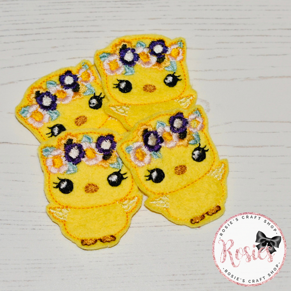 Yellow Easter Chick with Floral Crown Feltie