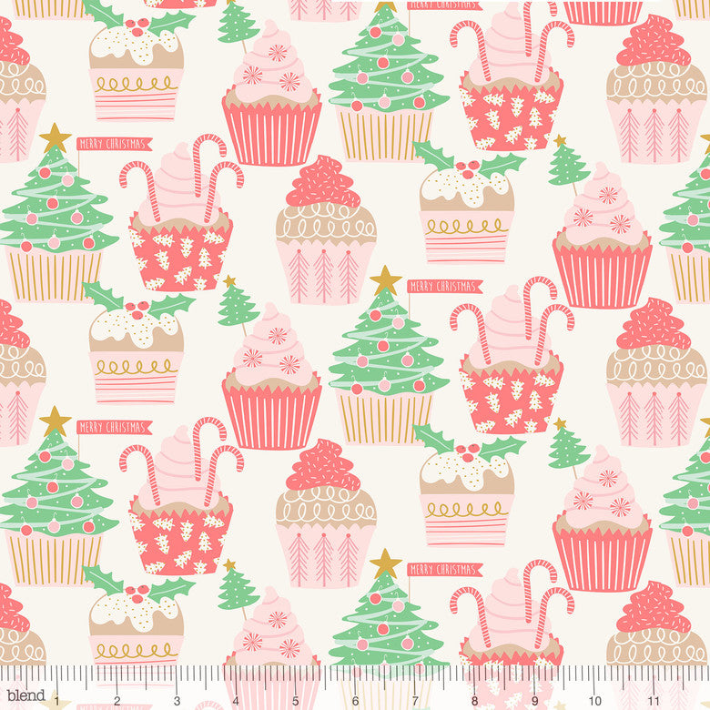 Christmas Cupcakes Ivory - Kringle's Sweet Shop by Blend - 100% Cotton Fabric - Rosie's Craft Shop Ltd