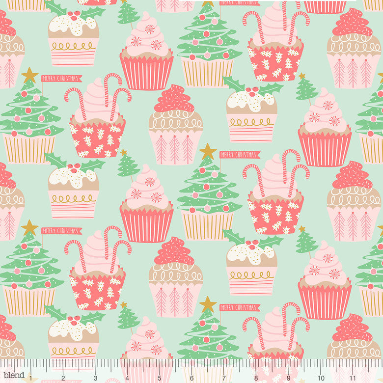 Christmas Cupcakes Mint - Kringle's Sweet Shop by Blend - 100% Cotton Fabric - Rosie's Craft Shop Ltd