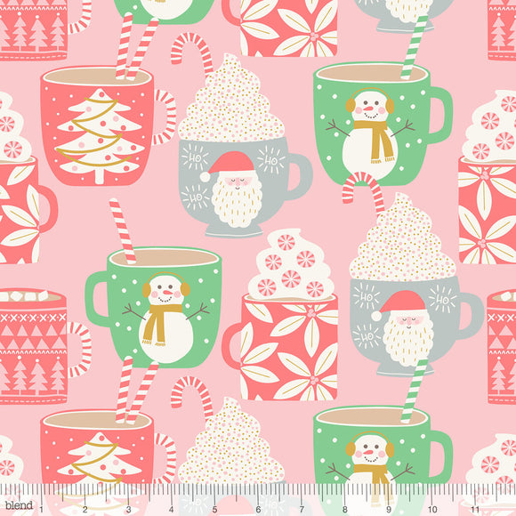 Cups of Cocoa Pink - Kringle's Sweet Shop by Blend - 100% Cotton Fabric - Rosie's Craft Shop Ltd