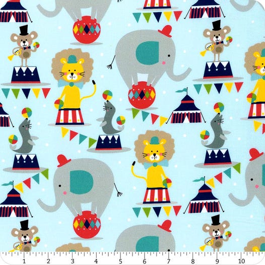 Circus Animals Come One Come All Blue - Piccadilly - Blend Cotton Fabric ✂️ £8 pm *SALE*