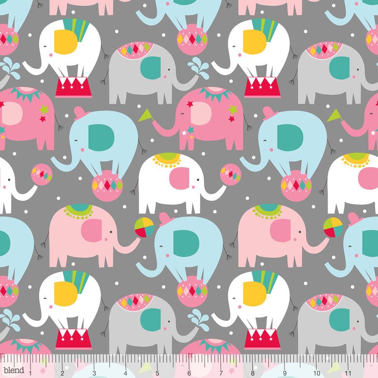 Elephants Balancing Act Grey - Piccadilly - Blend Cotton Fabric ✂️ £8 pm *SALE*