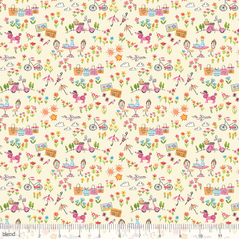 Dogs & Flowers Where To Next Yellow - Going In Style - Blend Cotton Fabric ✂️ £8 pm *SALE