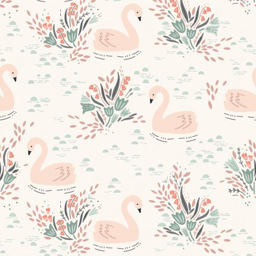 Swans on White - Dovestone by Dashwood Studio 100% Cotton Fabric - Rosie's Craft Shop Ltd