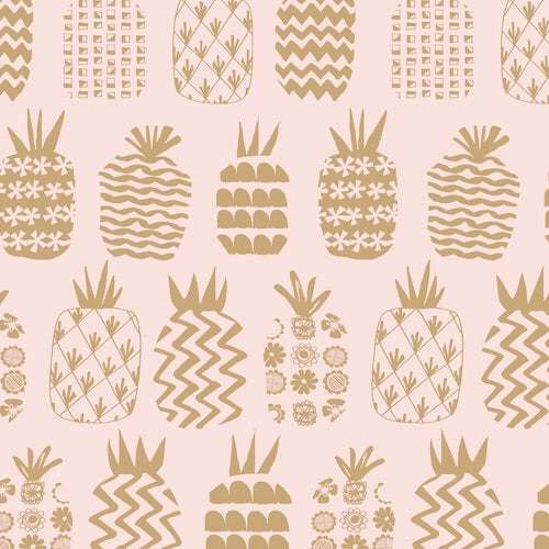 Metallic Pineapples On Blush Pink - Ocean Drive - Dashwood Studio Cotton Fabric ✂️ £8 pm *SALE*
