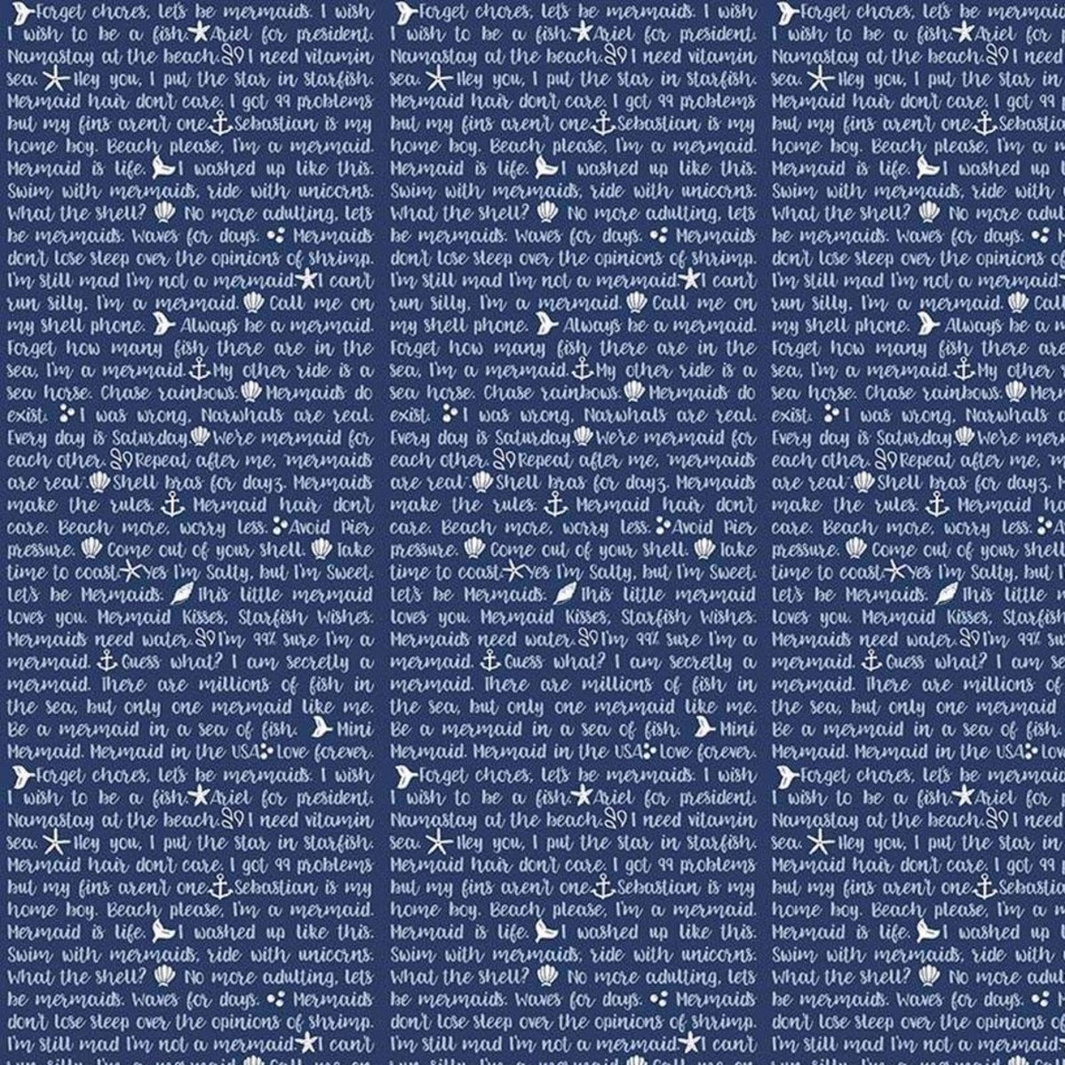 REMNANT 59x110cm Navy Shell Phone Sparkle - Let's be Mermaids - Riley Blake Cotton Fabric ✂️