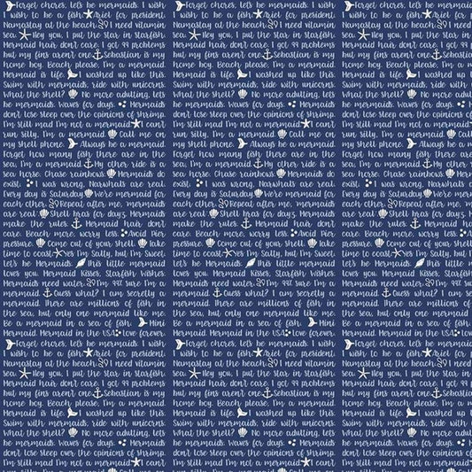 REMNANT 50x55cm FQ Navy Shell Phone Sparkle - Let's be Mermaids - Riley Blake Cotton Fabric ✂️