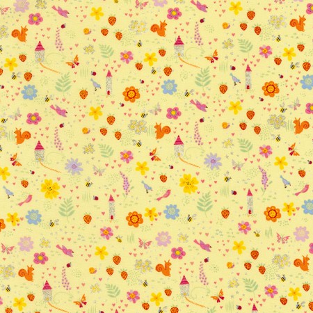 Flowers and Strawberries on Yellow with Glitter By Timeless Treasures - 100% Cotton Fabric - Rosie's Craft Shop Ltd