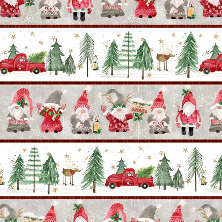 Christmas Gonks and Trucks - Gnome's Tree Farm - P&B Textiles Cotton Fabric ✂️