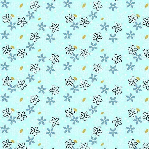 Aqua Glitter Daisy - Believe by Michael Miller 100% Cotton Fabric - Rosie's Craft Shop Ltd