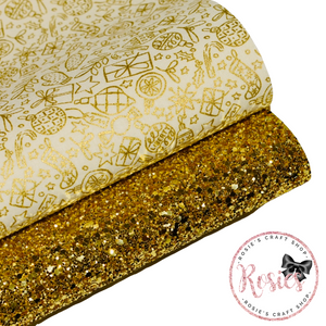 Gold Festive Christmas Liberty Designer Fabric Felt & Chunky Glitter Bundle