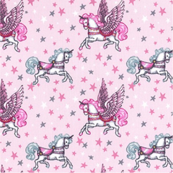 Pegasus The Unicorn on Pink 100% Cotton Fabric - Rosie's Craft Shop Ltd