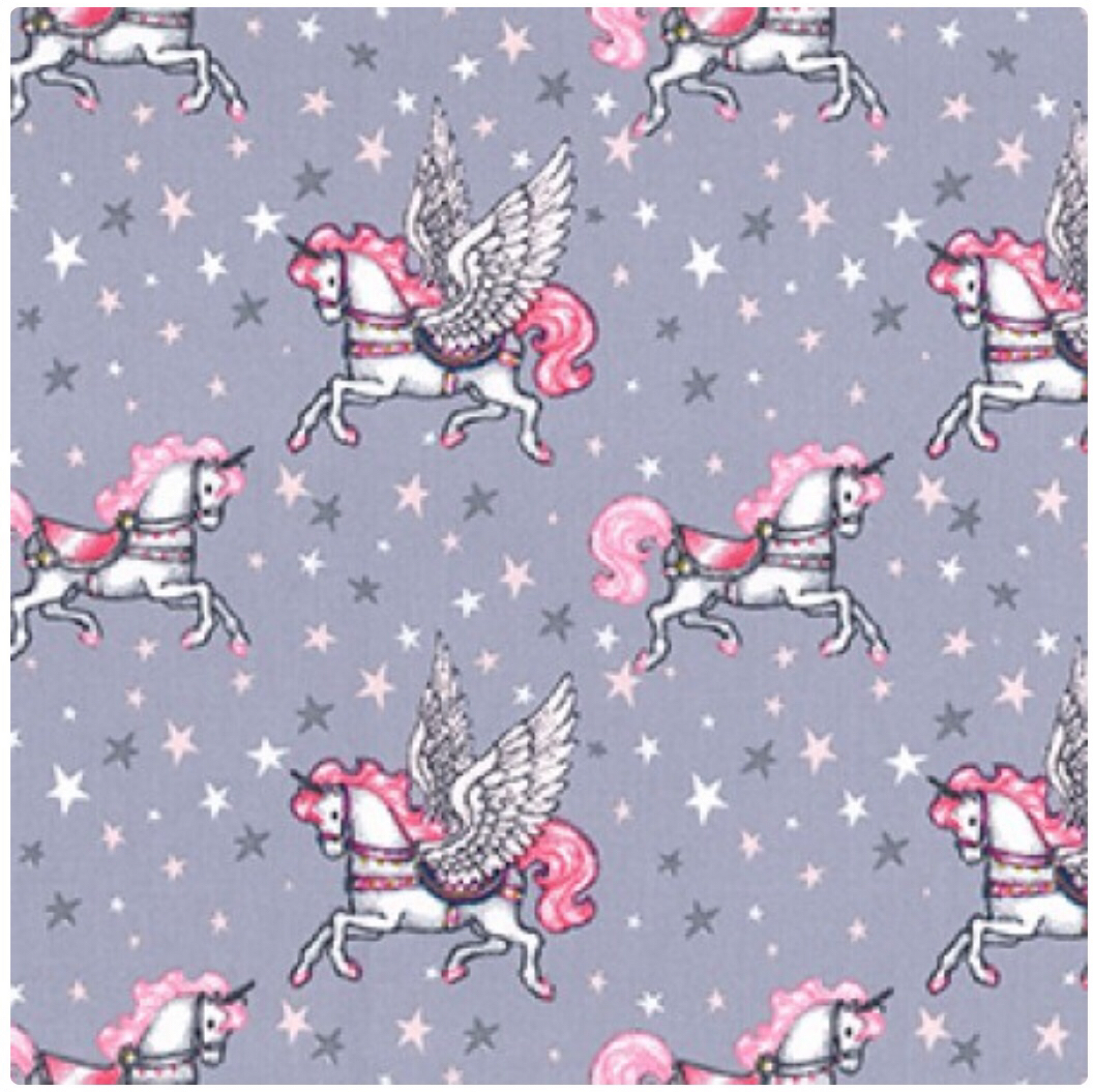 Pegasus The Unicorn on Grey 100% Cotton Fabric - Rosie's Craft Shop Ltd