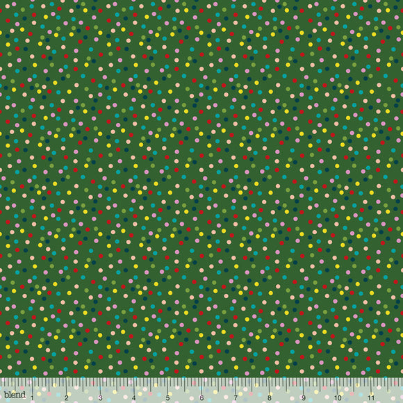 Christmas Polka Dots on Green Fabric Felt - Rosie's Craft Shop Ltd