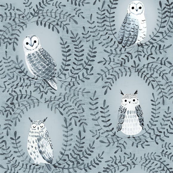 Nightfall Owls with Foliage Grey - Nightfall - Dashwood Studios Cotton Fabric ✂️