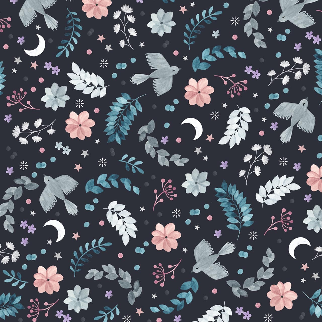Nightfall Birds and Leaves - Nightfall - Dashwood Studios Cotton Fabric ✂️ £13 pm