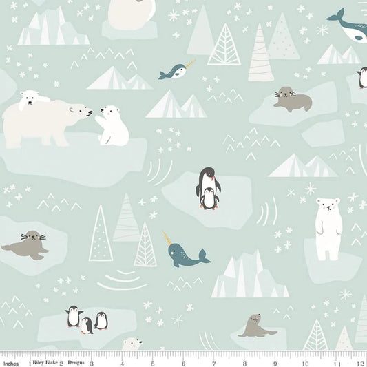 Penguins & Polar Bears Main Mint - Nice Ice Baby - Riley Blake Cotton Fabric ✂️