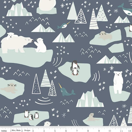 Penguins & Polar Bears Main Navy - Nice Ice Baby - Riley Blake Cotton Fabric ✂️