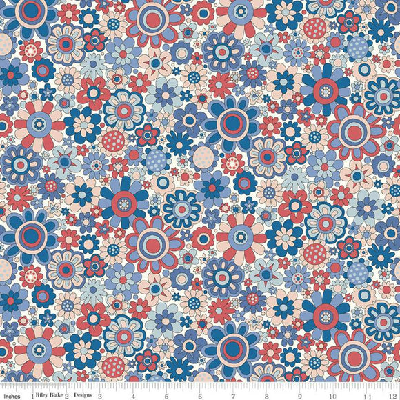 Paradise Petals Blue - Liberty Carnaby Collection Cotton Fabric