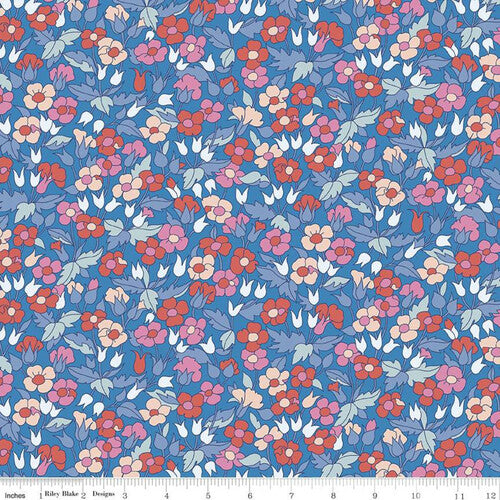 Piccadilly Poppy Flower Blue & Red - Carnaby Collection - Liberty Cotton Fabric ✂️ £15 pm