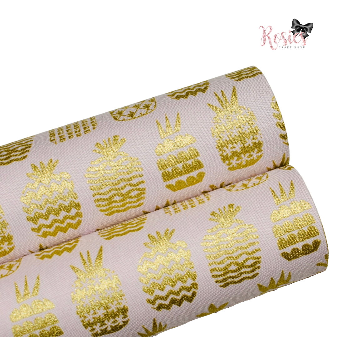 Metallic Gold Pineapples on Pink Designer Fabric Felt