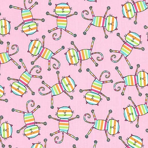 Pink Rainbow Cats - Rainbow Kids by Michael Miller 100% Cotton Fabric - Rosie's Craft Shop Ltd