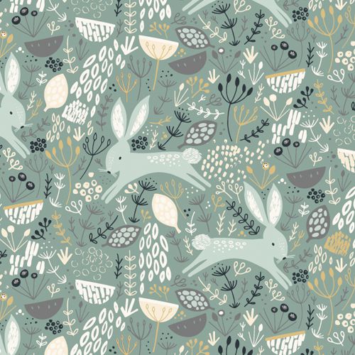Rabbit Floral on Blue - Dovestone by Dashwood Studio 100% Cotton Fabric - Rosie's Craft Shop Ltd