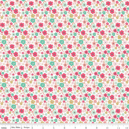 Floral White Gold Sparkle - Glam Girls - Riley Blake Cotton Fabric ✂️ £10 pm *SALE*