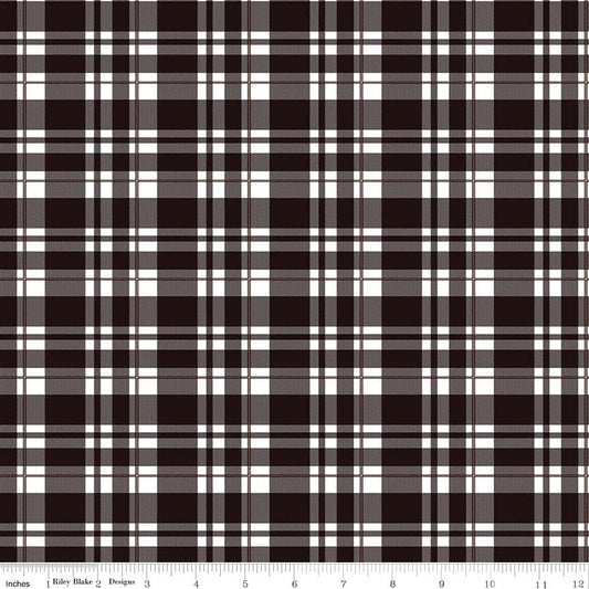 Black Tartan Plaid Gold Sparkle - Glam Girls - Riley Blake