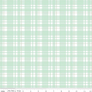 Mint Tartan Plaid Gold Sparkle - Glam Girls by Riley Blake - 100% Cotton Fabric