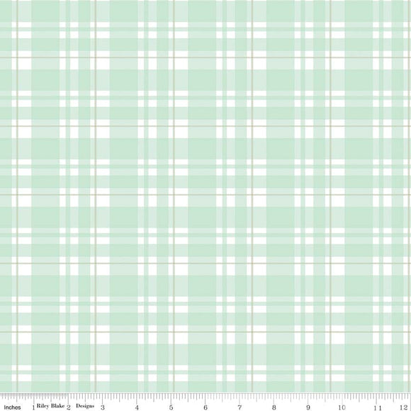 Mint Tartan Plaid Gold Sparkle - Glam Girls by Riley Blake - 100% Cotton Fabric