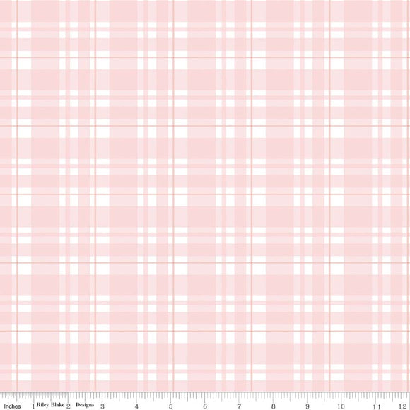 Pink Tartan Plaid Gold Sparkle - Glam Girls by Riley Blake - 100% Cotton Fabric