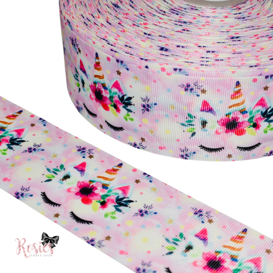 2" Sleepy Unicorn Floral Printed Grosgrain Ribbon 50mm ✂️ *SALE*