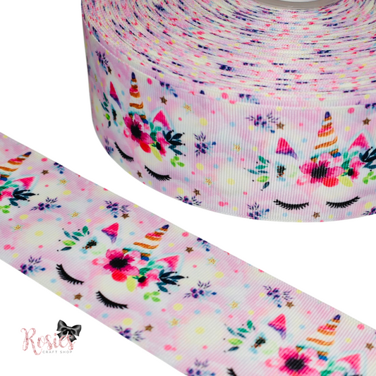 2" Sleepy Unicorn Floral Printed Grosgrain Ribbon 50mm