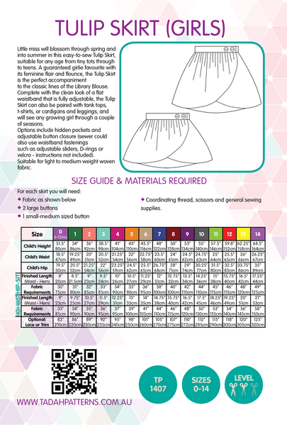 Tulip Skirt Sewing Pattern - Tadah Patterns - Rosie's Craft Shop Ltd