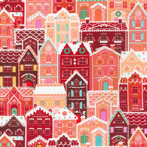 Christmas Gingerbread House Scene Cherry - Tinsel Town - Robert Kaufman Cotton Fabric ✂️ 🌟 SALE 🌟