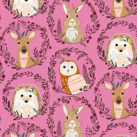 Woodland Animals on Pink - Wild - Dashwood Studio Cotton Fabric ✂️ £9 pm *SALE*