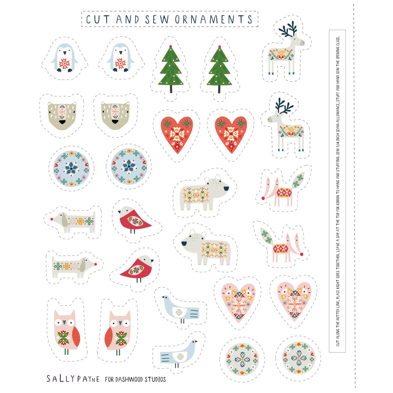 Cut and Sew Ornaments - Winter Folk - Dashwood Studio Cotton Fabric ✂️