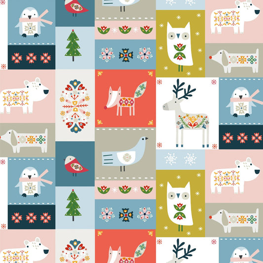 Animals on Squares - Winter Folk - Dashwood Studio Cotton Fabric ✂️ £13 pm