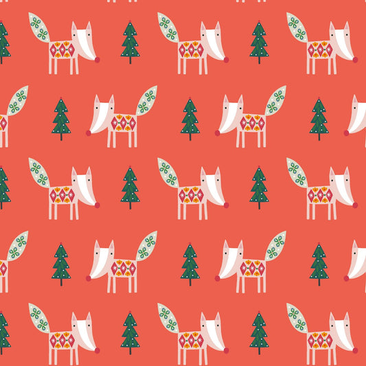 Foxes on Red - Winter Folk - Dashwood Studio Cotton Fabric ✂️ £13 pm
