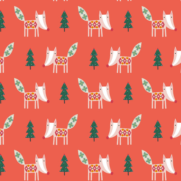 Foxes on Red - Winter Folk - Dashwood Studio Cotton Fabric ✂️