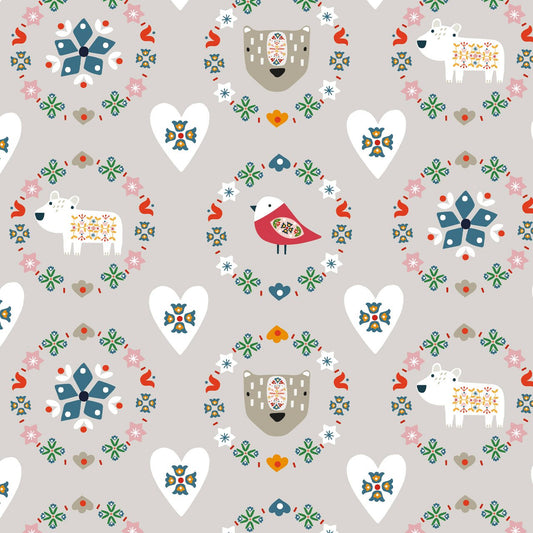 Animals in Circles - Winter Folk - Dashwood Studio Cotton Fabric ✂️ £13 pm