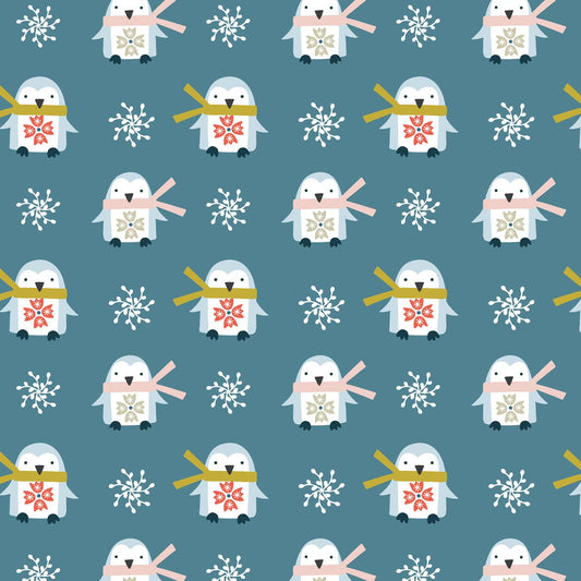 Penguins on Blue - Winter Folk - Dashwood Studio Cotton Fabric ✂️ £13 pm