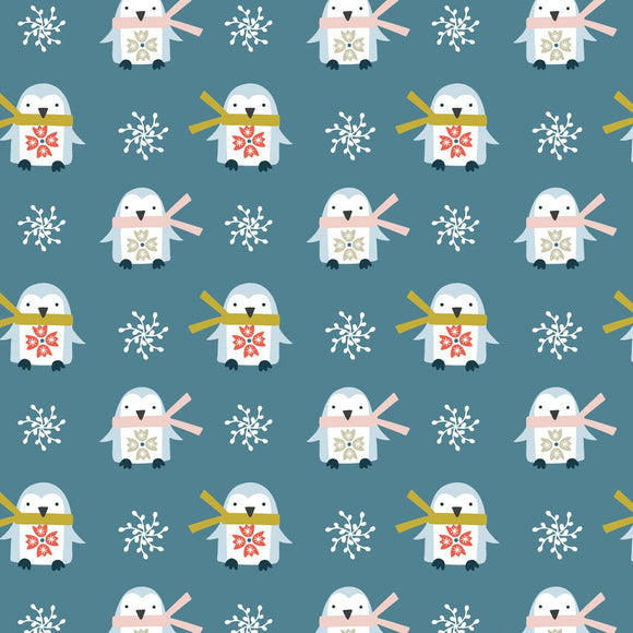 Penguins on Blue - Winter Folk - Dashwood Studio Cotton Fabric ✂️