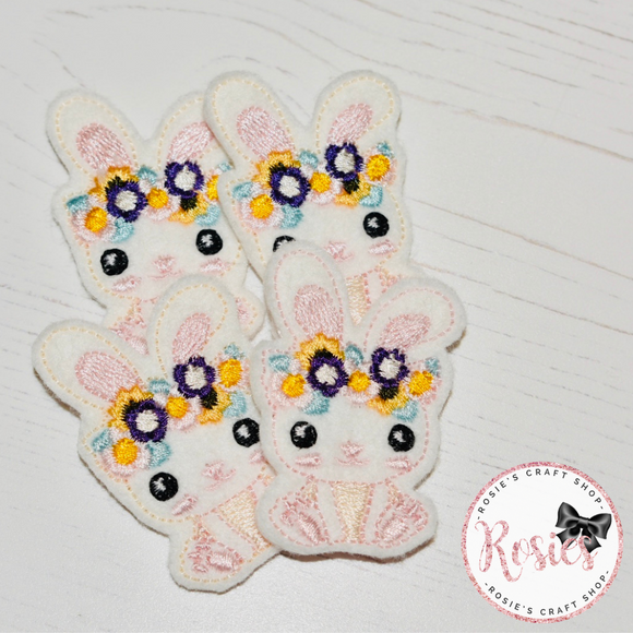 White Easter Bunny with Floral Crown Feltie